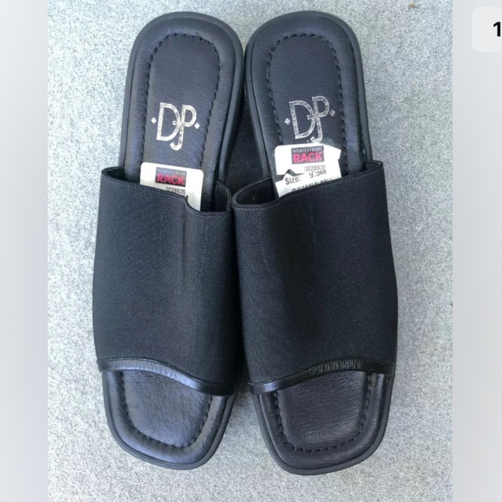 DONALD PLINER WEDGE platform BLACK 9.5 classic stretch sandals slide slip- on